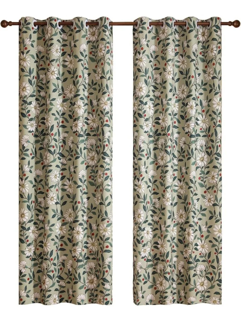 Elegant Green Linen Printed Curtains, 2 Panels, 87